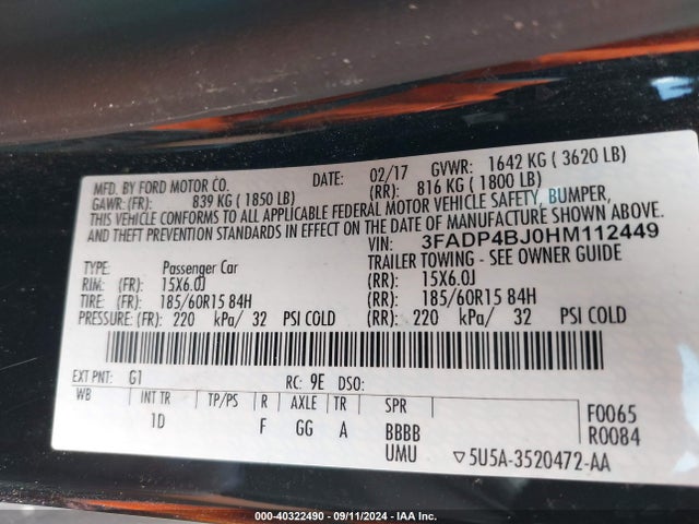 Ford FIESTA SE 2017 3FADP4BJ0HM112449 Image 9