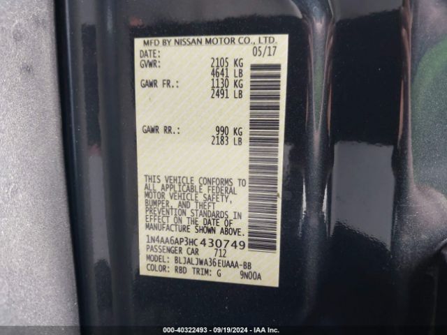 1N4AA6AP3HC430749 Nissan Maxima 3.5 Sv