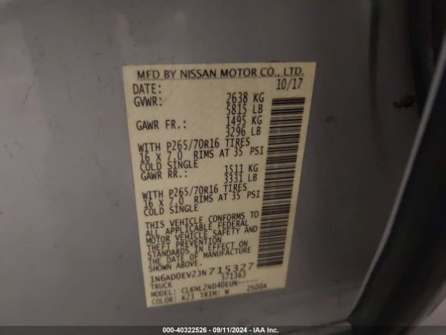 1N6AD0EV2JN715327 Nissan Frontier Sv