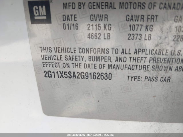 Chevrolet Impala 1fl 2016 2G11X5SA2G9162630 Image 9