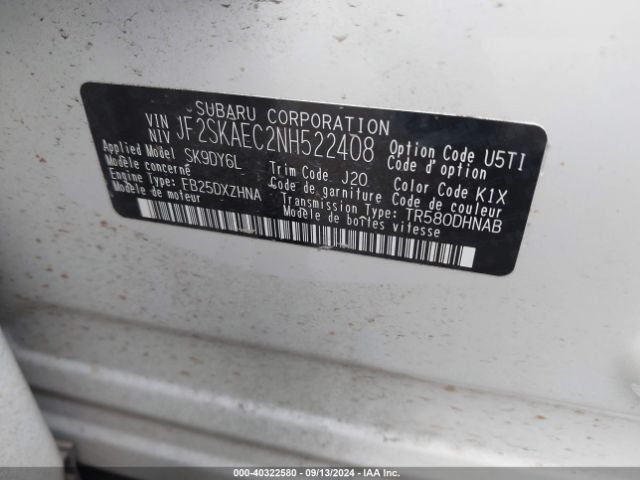 JF2SKAEC2NH522408 Subaru Forester Premium
