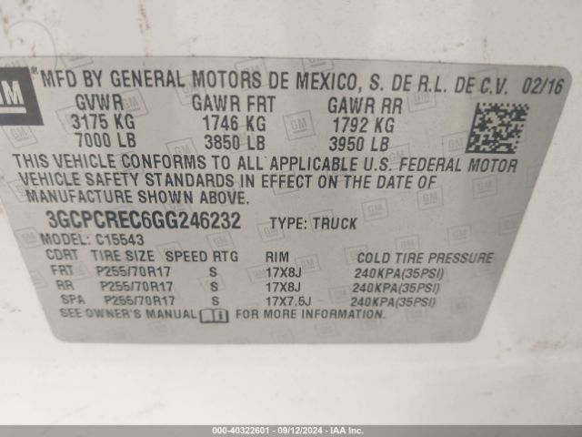 3GCPCREC6GG246232 Chevrolet Silverado 1500 1lt