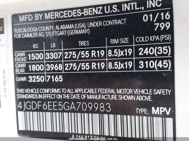 4JGDF6EE5GA709983 Mercedes-Benz Gl 450 4matic