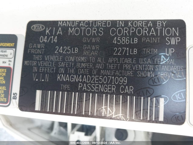 KIA Optima Hybrid Ex 2014 KNAGN4AD2E5071099 Image 9