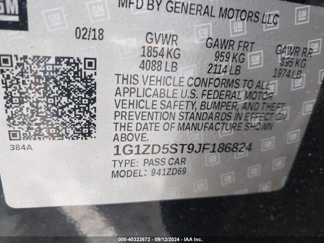 Chevrolet MALIBU LT 2018 1G1ZD5ST9JF186824 Image 9