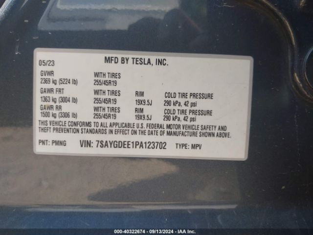 7SAYGDEE1PA123702 Tesla Model Y Awd/long Range Dual Motor All-wheel Drive