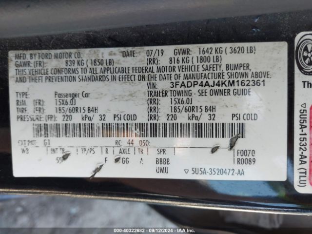 3FADP4AJ4KM162361 Ford FIESTA S