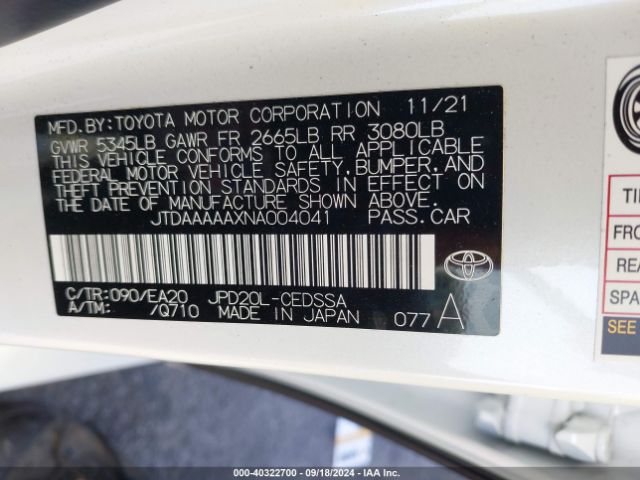 JTDAAAAAXNA004041 Toyota Mirai Xle