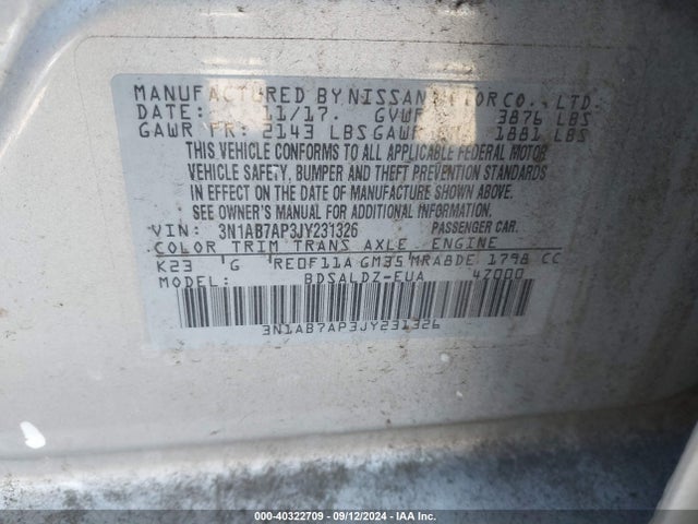 Nissan SENTRA SV 2018 3N1AB7AP3JY231326 Image 9