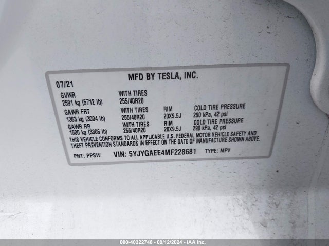 2021 TESLA MODEL Y 5YJYGAEE4MF228681 Photo 8