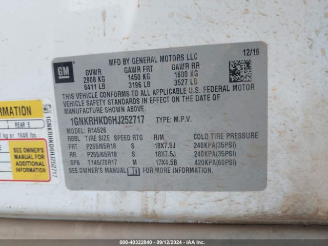 1GNKRHKD6HJ252717 Chevrolet Traverse 2lt