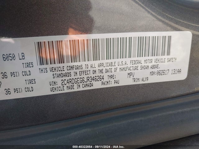 2C4RDGEG6JR346264 Dodge Grand Caravan Gt