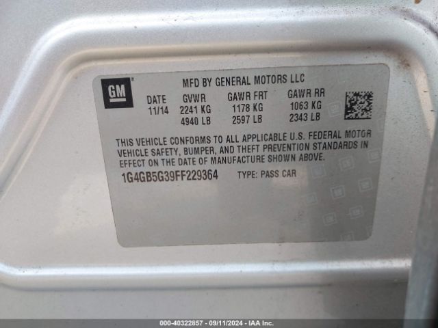 1G4GB5G39FF229364 Buick Lacrosse Leather