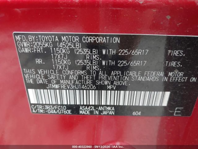 JTMWFREV3HJ146206 Toyota Rav4 Xle