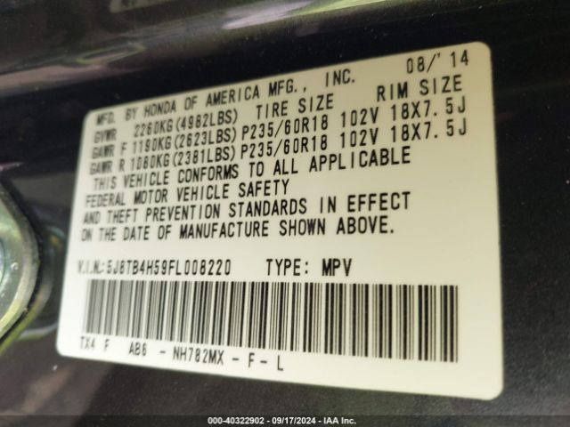 5J8TB4H59FL008220 Acura RDX