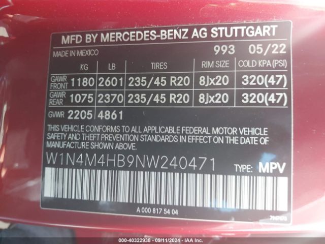 W1N4M4HB9NW240471 Mercedes-Benz Glb 250 4matic