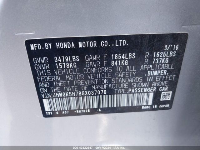 JHMGK5H78GX037076 Honda FIT EX
