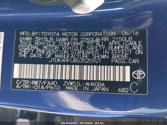 Toyota Prius Three 2016 JTDKARFU8G3525921 Image 9