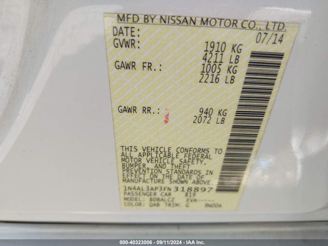 Nissan Altima 2.5 S 2015 1N4AL3AP3FN318897 Image 9