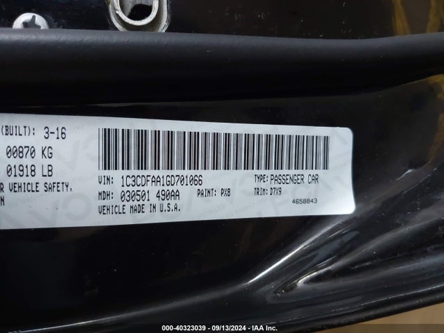 Dodge DART SE 2016 1C3CDFAA1GD701066 Image 9