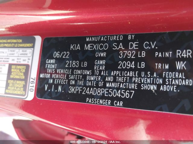 3KPF24AD8PE504567 KIA Forte Lxs