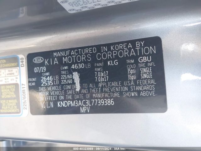 KNDPM3AC3L7739386 KIA Sportage Lx