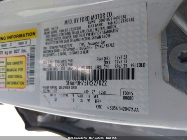 3FA6P0H75JR227022 Ford FUSION SE