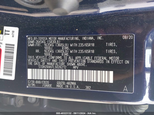 Toyota Highlander Xle 2020 5TDHZRAH7LS026212 Image 9