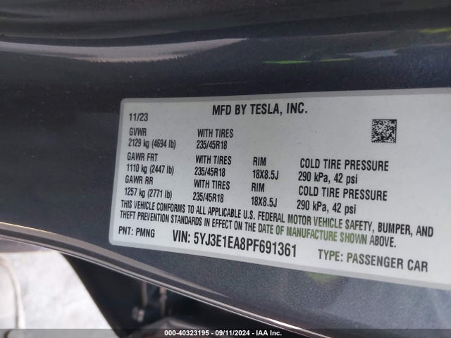 2023 TESLA MODEL 3 5YJ3E1EA8PF691361 Photo 8