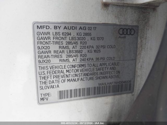 WA1LHAF7XHD046336 Audi Q7 2.0t Premium