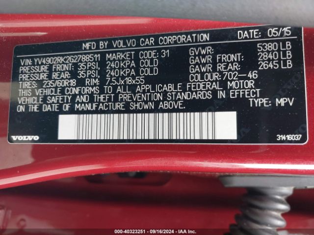 YV4902RK2G2788511 Volvo Xc60 T6