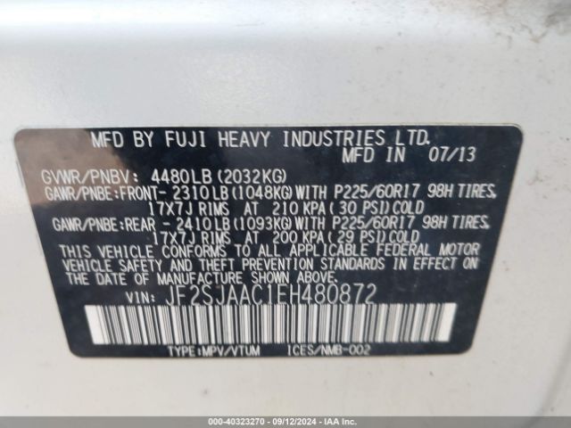 JF2SJAAC1EH480872 Subaru Forester 2.5i