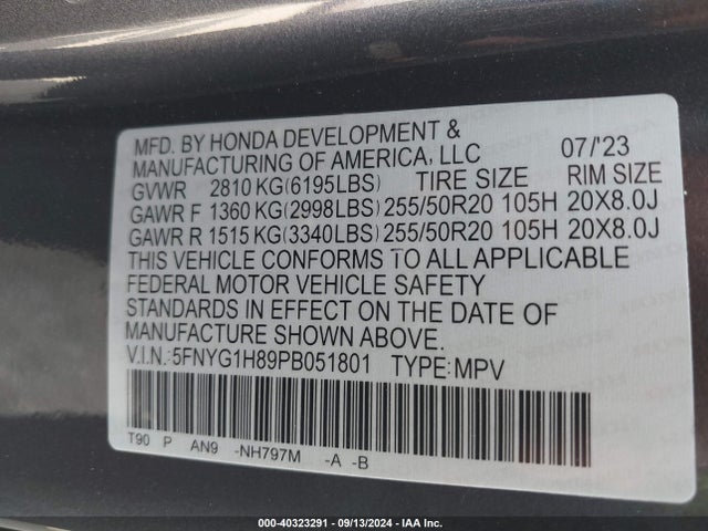 Honda Pilot Awd Elite 2023 5FNYG1H89PB051801 Image 9