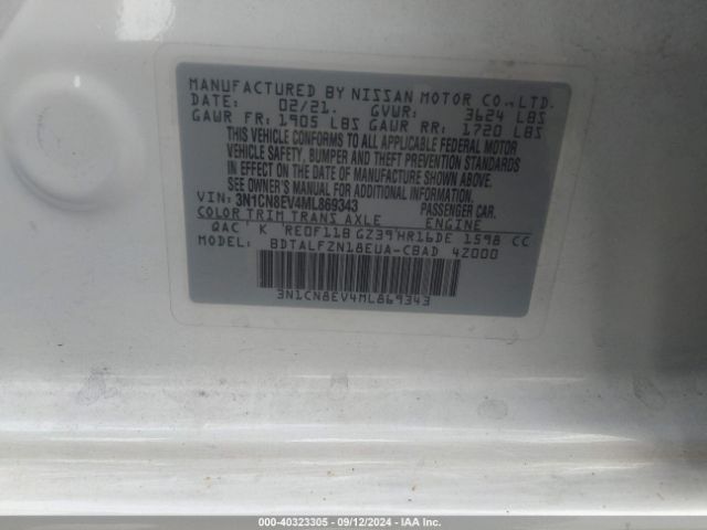 3N1CN8EV4ML869343 Nissan Versa Sv Xtronic Cvt