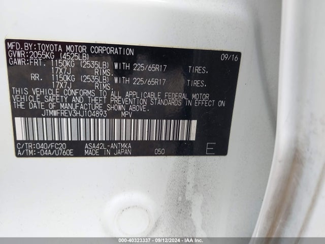 Toyota Rav4 Xle 2017 JTMWFREV3HJ104893 Image 9