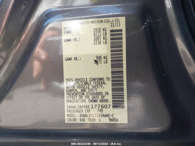 Nissan Altima 2.5 S 2014 1N4AL3AP4EC177607 Image 9