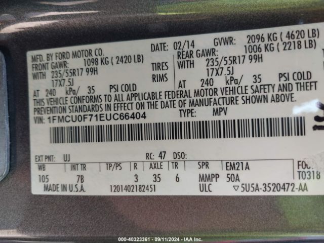 1FMCU0F71EUC66404 Ford ESCAPE S