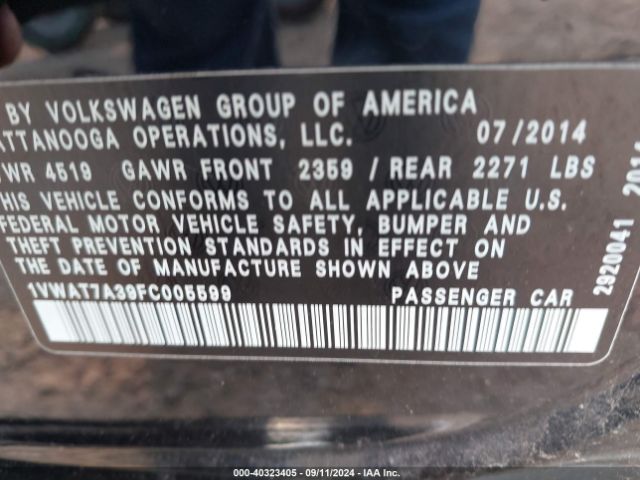 1VWAT7A39FC005599 Volkswagen Passat 1.8t Wolfsburg Edition