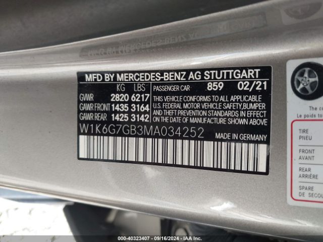 2021 MERCEDES-BENZ S 580 W1K6G7GB3MA034252 Photo 8