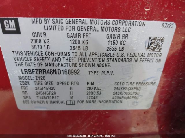 LRBFZRR48ND160992 Buick Envision Fwd Avenir