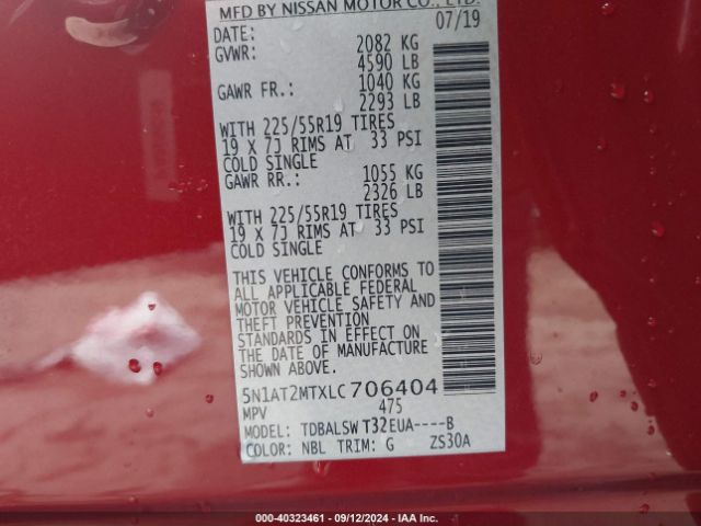 5N1AT2MTXLC706404 Nissan Rogue Sl Fwd