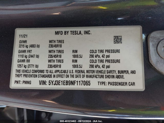 2022 TESLA MODEL 3 5YJ3E1EB9NF117065 Photo 8