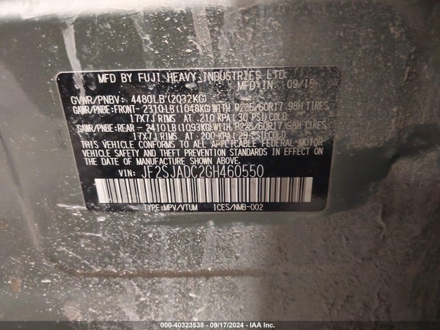Subaru Forester 2.5i Premium 2016 JF2SJADC2GH460550 Image 9