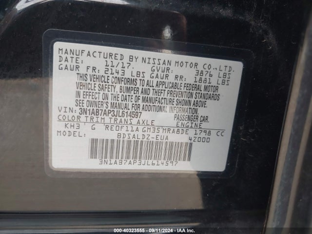 Nissan SENTRA SV 2018 3N1AB7AP3JL614597 Image 9