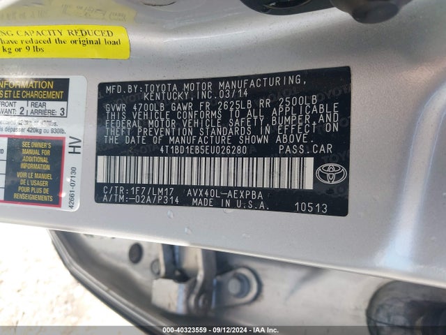 Toyota Avalon Hybrid Limited 2014 4T1BD1EB5EU026280 Image 9