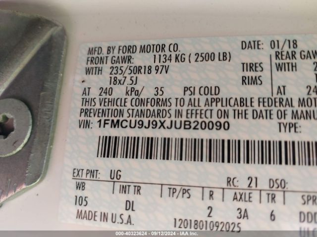 2018 FORD ESCAPE 1FMCU9J9XJUB20090 Photo 8