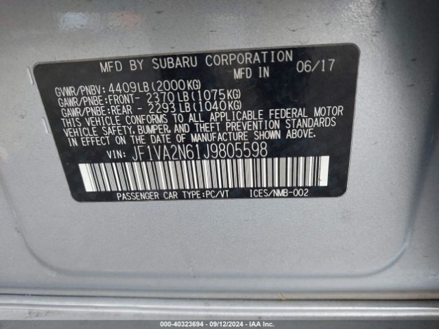 JF1VA2N61J9805598 Subaru Wrx Sti