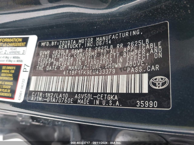 Toyota CAMRY XLE 2014 4T1BF1FK9EU433379 Image 9