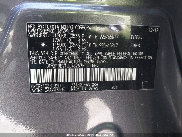 Toyota RAV4 LE 2018 JTMZFREV1JJ732695 Image 9