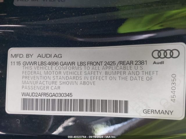 WAUD2AFR5GA030345 Audi A5 2.0t Premium